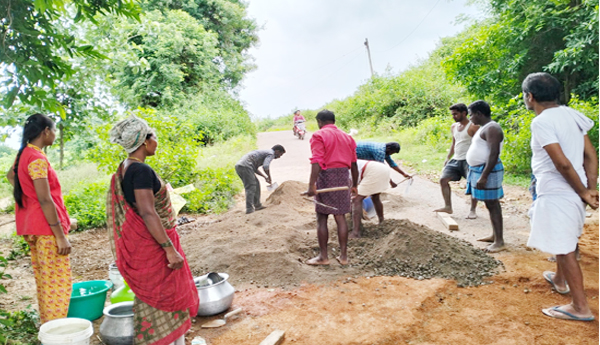 During-the-festival-the-youth-repaired-the-road-in the village