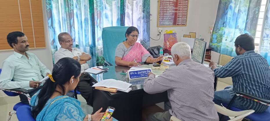అధికారులతో మాట్లాడుతున్న జిల్లా వైద్య ఆరోగ్యశాఖ అధికారి డాక్టర్‌ ఓ.ప్రభావతి దేవి