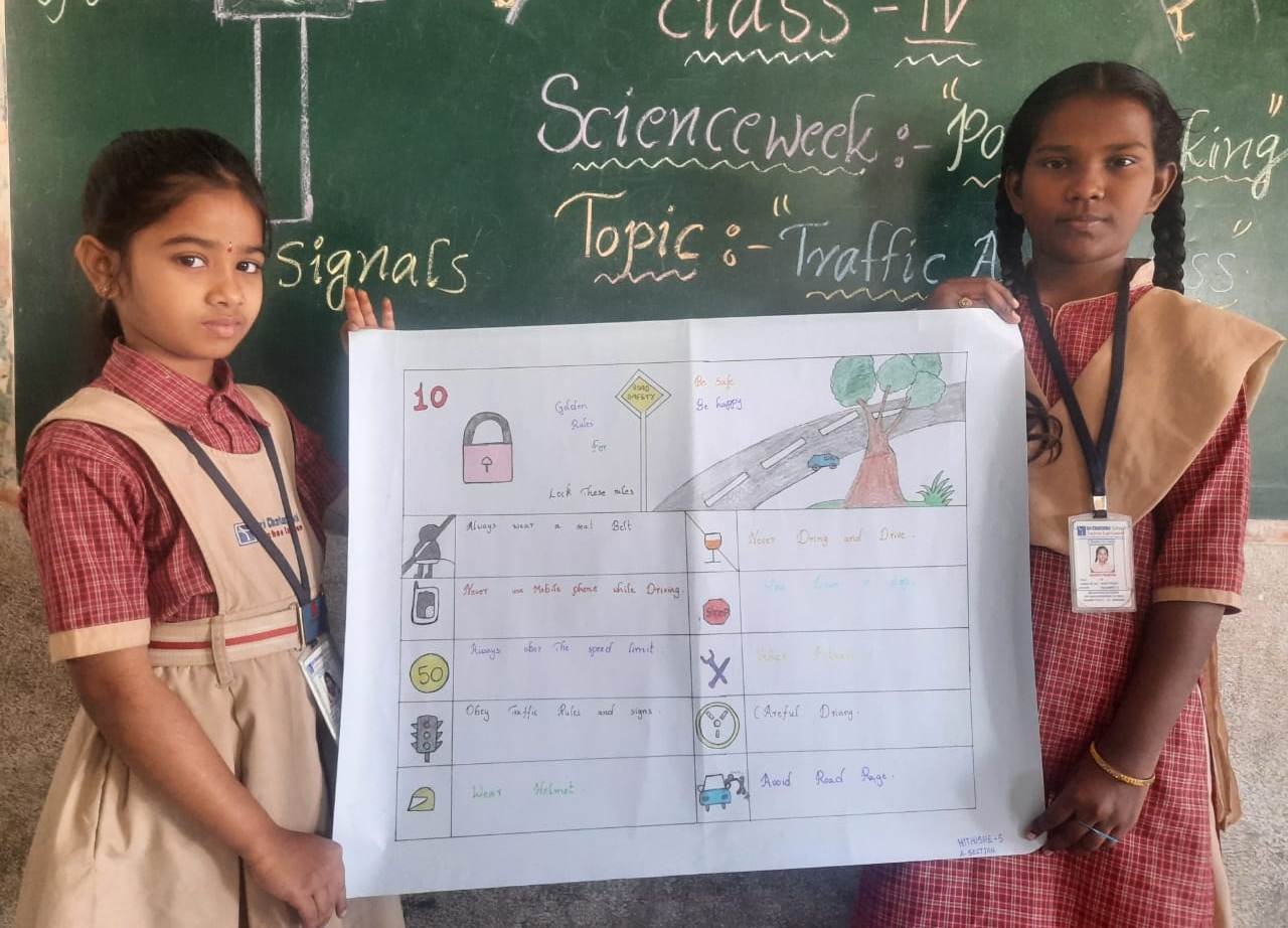 పోస్టర్‌ను ప్రదర్శిస్తున్న విద్యార్థులు