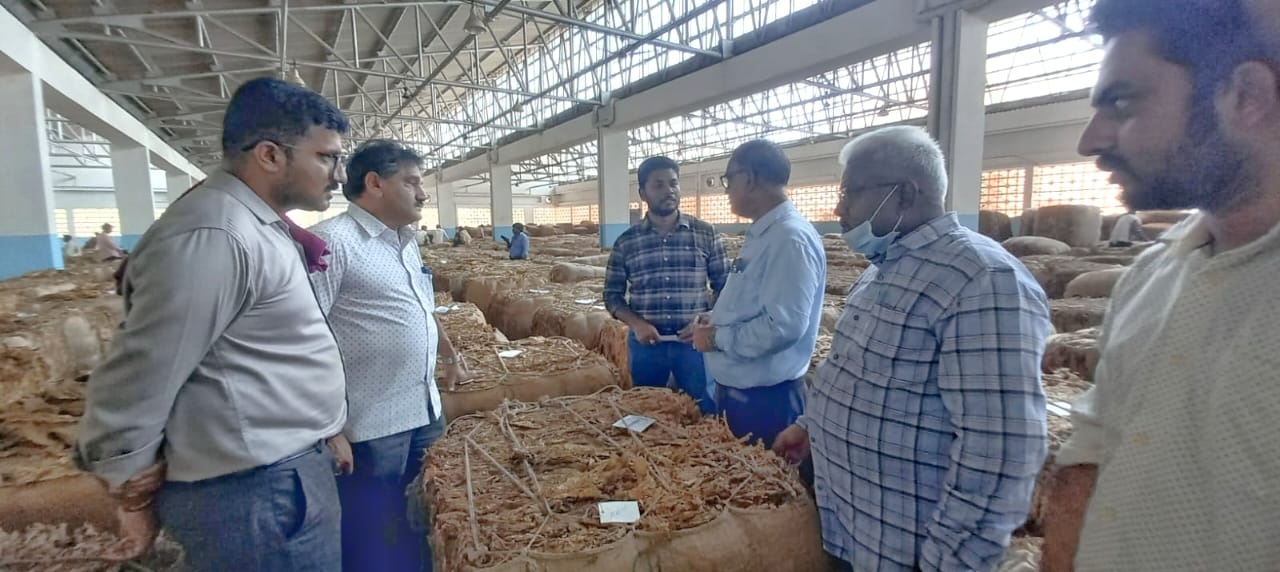 పొగాకు వేలం కేంద్రంలో పరిశీలన