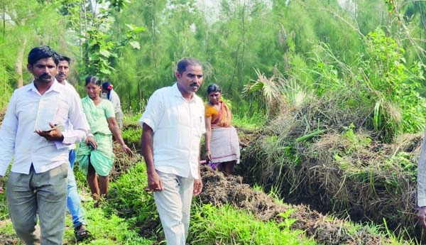 పంట కాలువలో పిచ్చిమొక్కల తొలగింపు