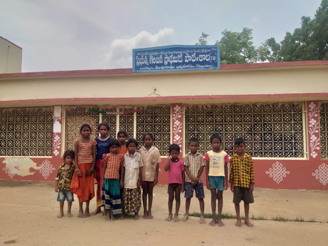 పాఠశాల వద్ద ఉన్న విద్యార్థులు