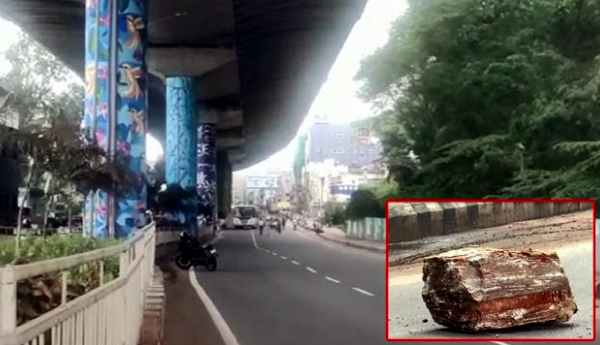 ఇంద్రకీలాద్రిపై నుంచి జారిపడిన భారీ కొండరాయి .. తృటిలో తప్పిన ప్రమాదం