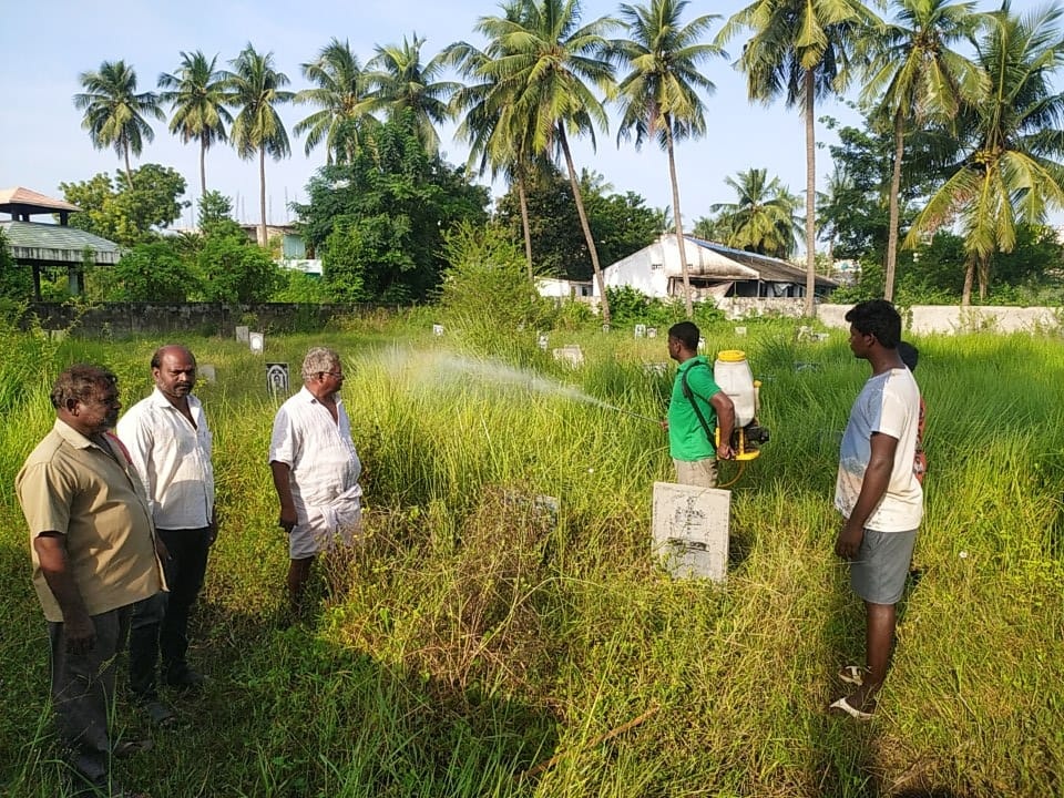 స్మశాన వాటికలో మందు పిచికారి