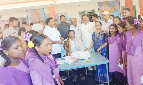 ఐలవరం ఆంగ్ల ఉపాధ్యాయుడిని సన్మానిస్తున్న మంత్రి నాగార్జున 