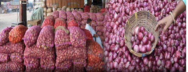 మార్కెట్లో ఎగుమతులకు సిద్ధంగా ఉన్న ఉల్లిపాయలు 