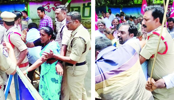  సిఐటియు నాయకులను అరెస్టు చేస్తున్న పోలీసులు